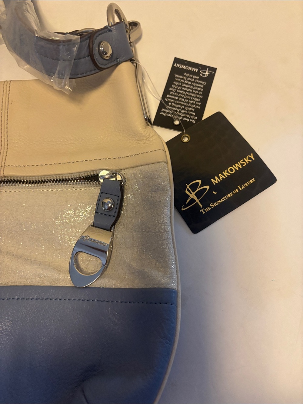 B.MAKOWSKY TRI-COLORED LEATHER CROSSBODY ADJUSTABLE STRAP SILVER HARDWARE NWTS - Picture 3 of 12
